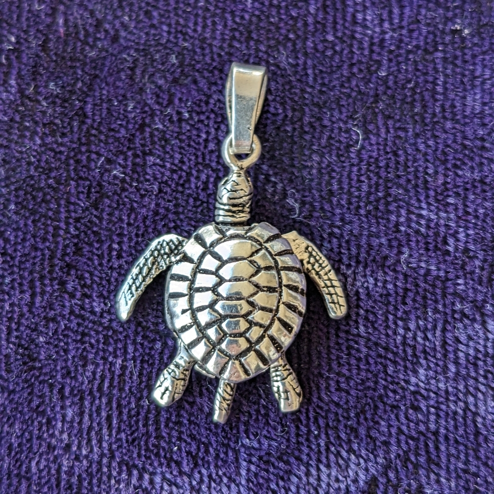 Vintage 925 Sterling Silver Turtle Tortoise Pendant, Moving Parts